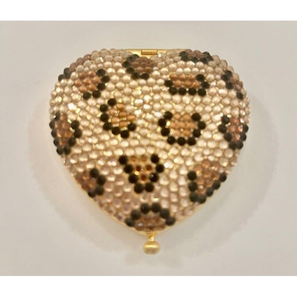 Gold leopard rhinestone compact mirror